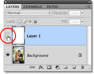 El icono de visibilidad de capa en Photoshop CS4.