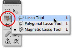 Las tres herramientas de lazo en Photoshop.