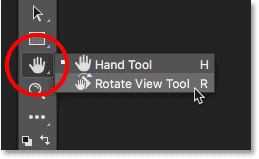 Seleccionar la herramienta Rotar vista de la barra de herramientas en Photoshop