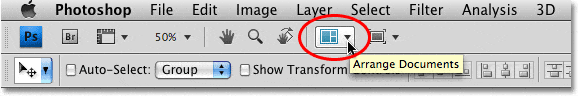 La función Organizar documentos en Photoshop CS4.