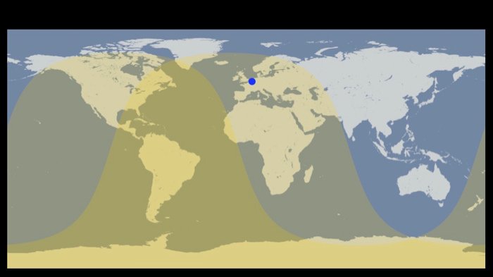 Un mapa que muestra las áreas donde el tránsito de mercurio es visible: consejos para la fotografía solar
