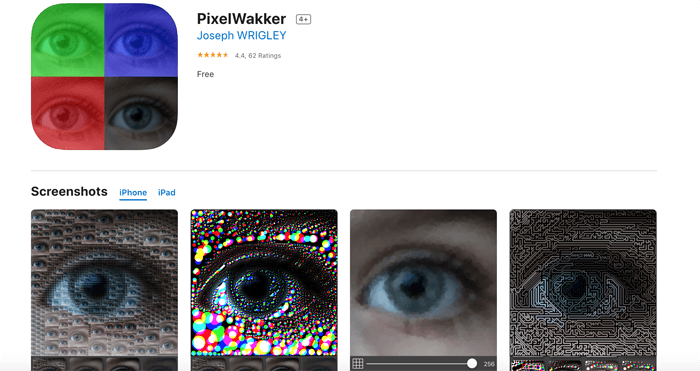 Una captura de pantalla de la página de inicio de la aplicación PixelWakker