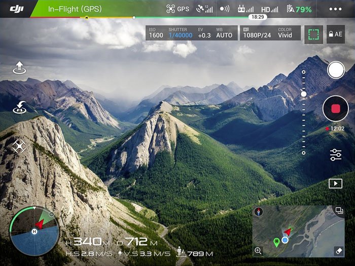 Una captura de pantalla de la interfaz DJI go: las mejores aplicaciones de fotografía con drones