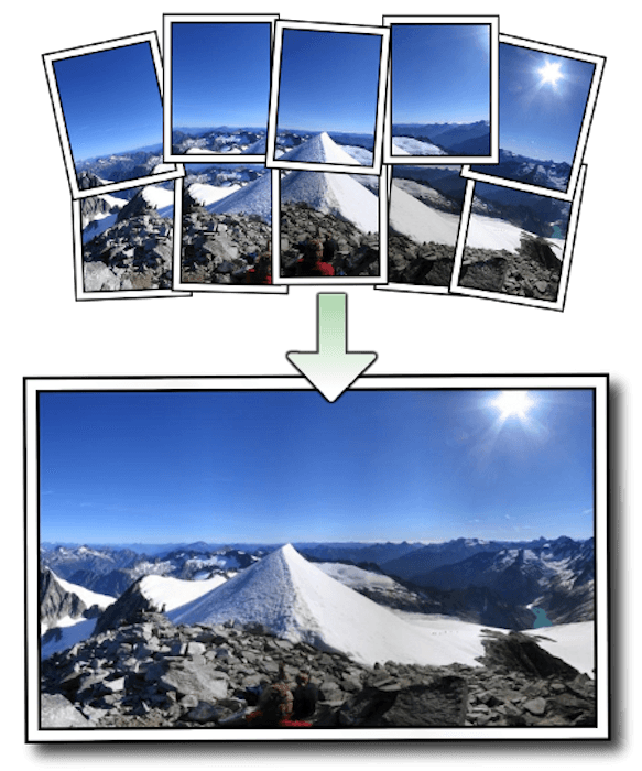 costura de fotos: Ilustración de diez fotos de paisajes convertidas en una