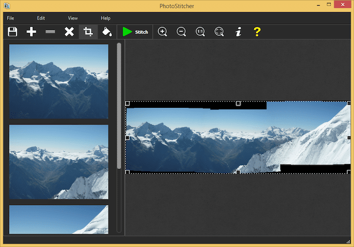 software de costura de fotos: captura de pantalla de la interfaz del software PhotoStitcher