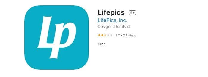 una captura de pantalla de la aplicación de impresión de fotos lifepics de la App Store de iOS