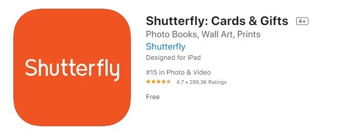 una captura de pantalla de la aplicación de impresión Shutterfly de la App Store de iOS