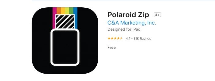una captura de pantalla de la aplicación de impresión fotográfica polaroid zip de la tienda de aplicaciones de iOS