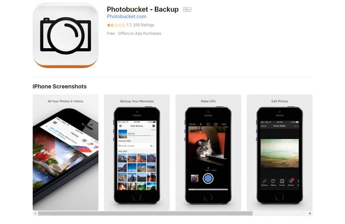 Captura de pantalla de la página de inicio de Photobucket: la mejor aplicación de almacenamiento de fotos