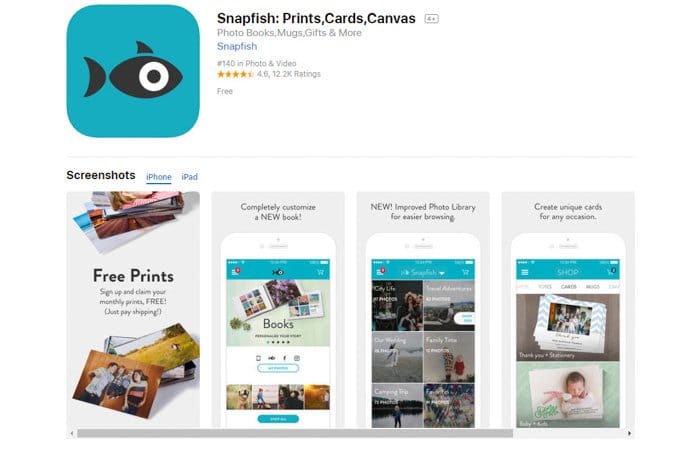 Captura de pantalla de la página de inicio de la mejor aplicación de almacenamiento de fotos de Snapfish