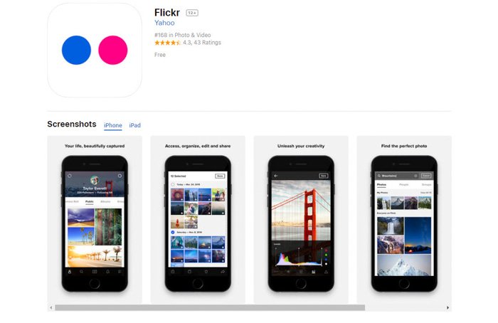 Captura de pantalla de la página de inicio de la mejor aplicación de almacenamiento de fotos de Flickr