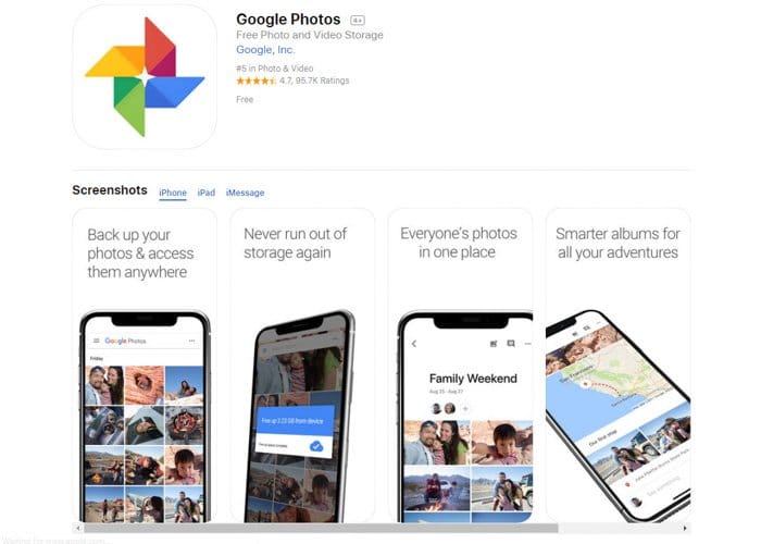 Captura de pantalla de la página de inicio de la mejor aplicación de almacenamiento de fotos de Google Fotos