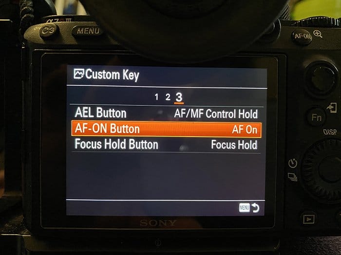 Menú que muestra la función de tecla personalizada en Sony A7R3