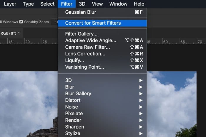 Captura de pantalla de filtros inteligentes en Photoshop