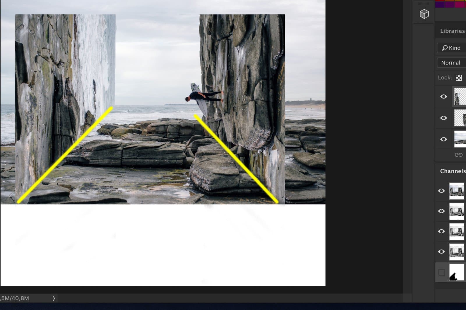 Una captura de pantalla que muestra cómo hacer un truco de doblar y deformar en Photoshop