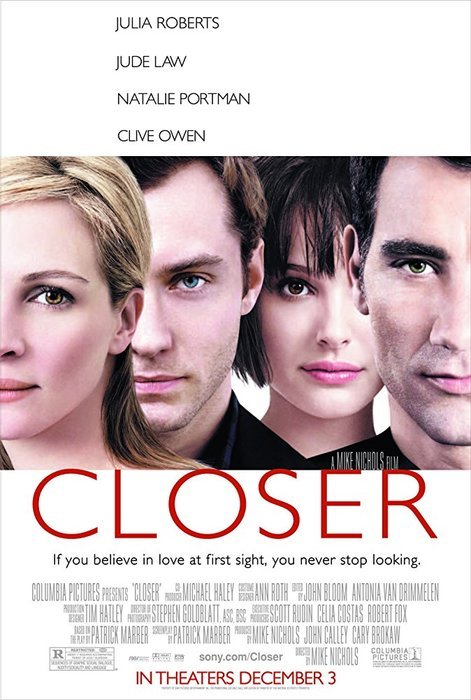 Un póster de película para Closer - 2004, mejores películas de fotografía