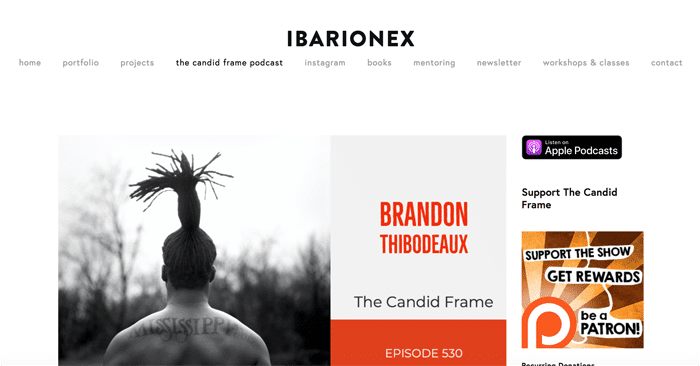 Captura de pantalla del podcast de fotografía 'ibarionex' que se reproduce en una aplicación