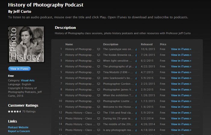 Captura de pantalla del 'Podcast de historia de la fotografía'