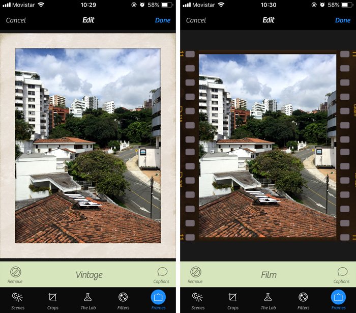 Una captura de pantalla de la interfaz de cámara +: la mejor aplicación para iPhone