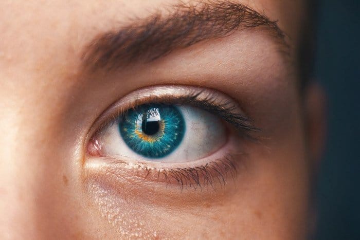 Una foto de un ojo azul de modelos femeninos