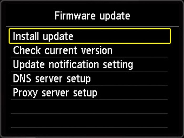 Captura de pantalla de la actualización del firmware