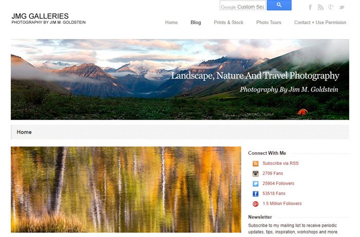 Una captura de pantalla de la página de inicio de Paisaje, naturaleza y viajes 