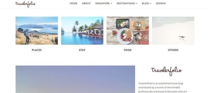 captura de pantalla del sitio web de viajes y fotografía de travellerfolio