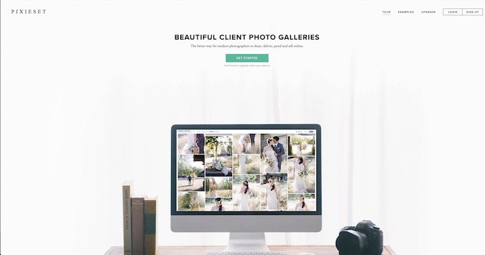 captura de pantalla del sitio web de pixieset para compartir fotos con los clientes