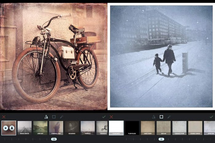 Una captura de pantalla de la aplicación Formulas para agregar texturas a las fotos