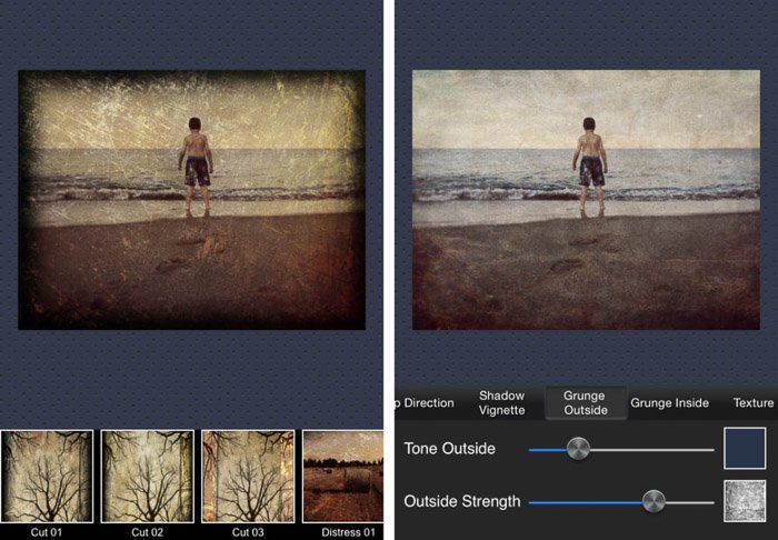 Una captura de pantalla de la aplicación grunge moderna para agregar texturas a las fotos 