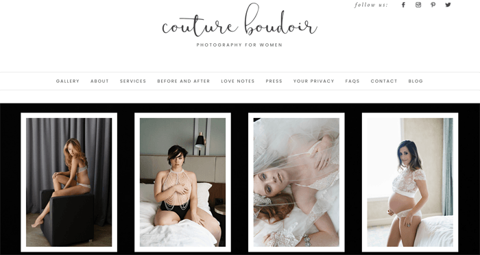 Captura de pantalla del blog de fotografía Couture Boudoir
