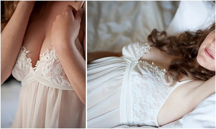 Fotos de boudoir de una mujer en camisón blanco