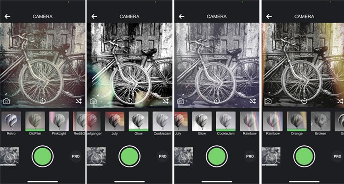 Capturas de pantalla de la aplicación de cámara en blanco y negro bicicletas