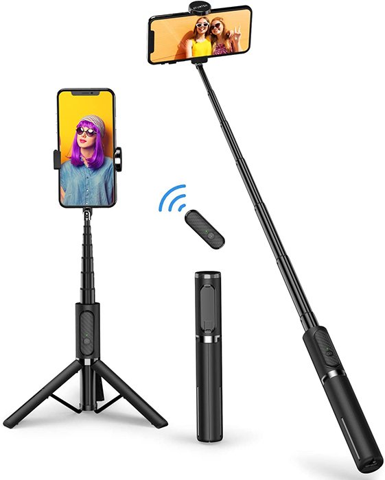 Image of a selfie tripod stick.