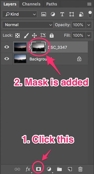 Captura de pantalla de cómo agregar una máscara para crear máscaras de luminosidad básicas con solo un clic