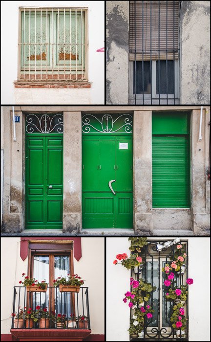 5 collage de fotos de diferentes marcos de puertas y ventanas