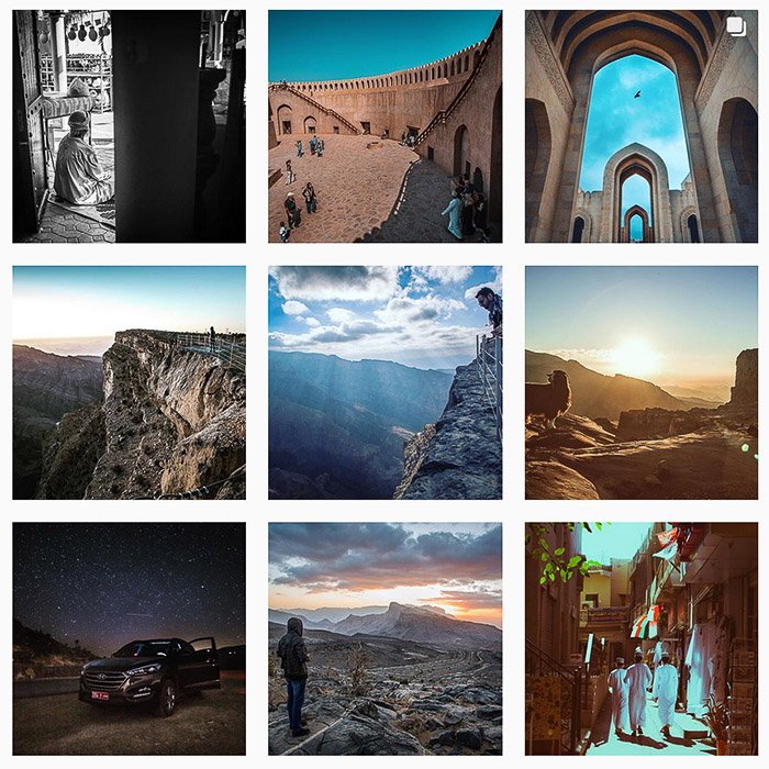 Cuadrícula de 9 fotos de Instagram de viajes y fotografías de paisajes
