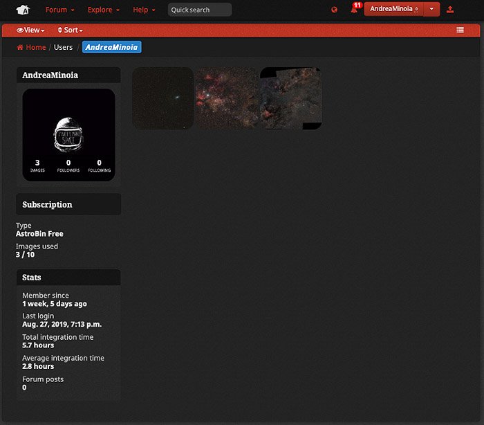 Una captura de pantalla de la galería de usuarios del sitio web de AstroBin