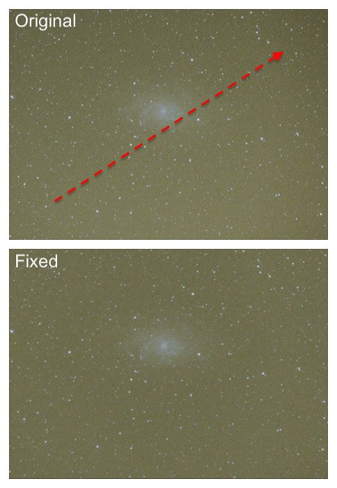 antes y después de la edición de photoshop de astrofotografía