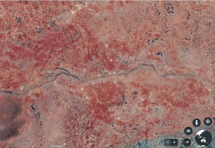 Una fotografía de paisaje aéreo abstracto natural tomada desde Google Earth