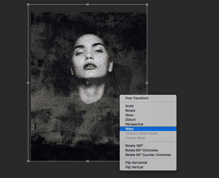 Una captura de pantalla que muestra cómo crear retratos abstractos en Photoshop - warp
