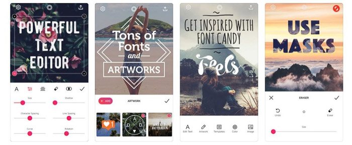 La página de inicio de la aplicación Font Candy: aplicaciones para agregar texto a las fotos