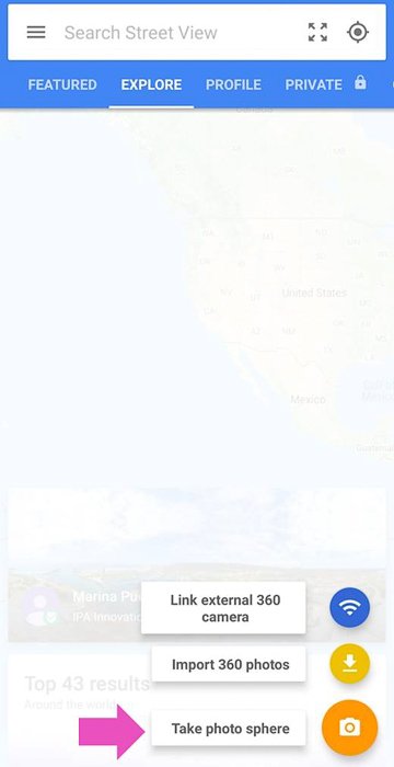 Captura de pantalla de la aplicación de fotografías esféricas 360 de Google Street View