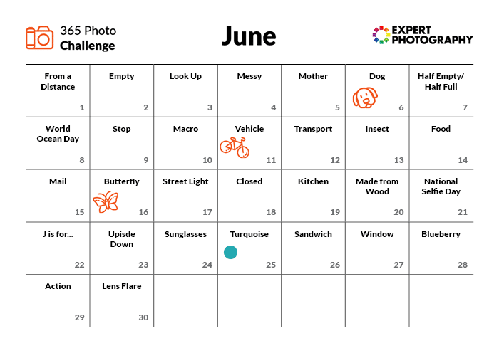 Calendario de reto de potografía de junio