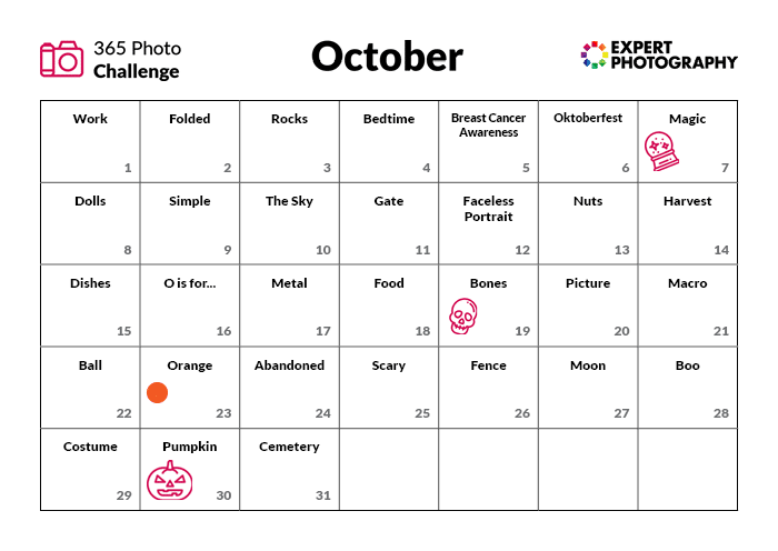 Calendario del desafío de fotografía de octubre 