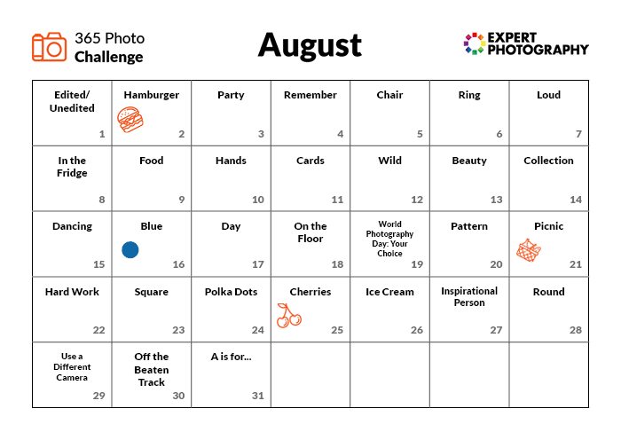 Calendario de agosto Photo Challenge
