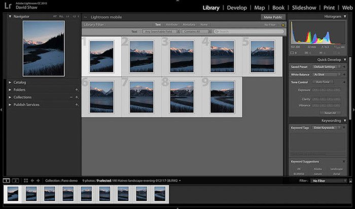 seleccionar imágenes en Lightroom para editar fotos panorámicas, captura de pantalla