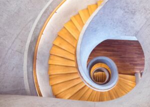 Una hermosa fotografía de arquitectura plana de una escalera de caracol