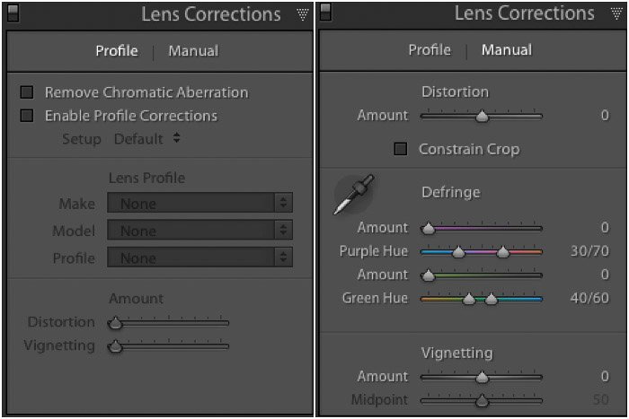 Captura de pantalla de Eliminación de aberraciones cromáticas en el módulo de desarrollo de Lightroom