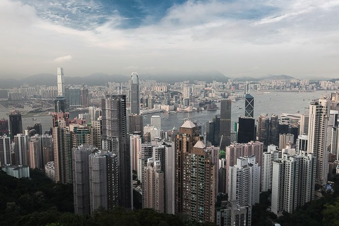 Horizontes de la ciudad de Hong Kong tomados desde una vista aérea